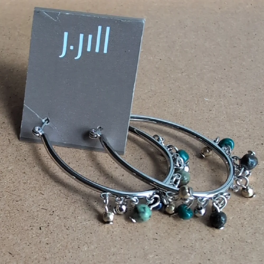 J. Jill Silver Hoop Earrings with Teal Beads